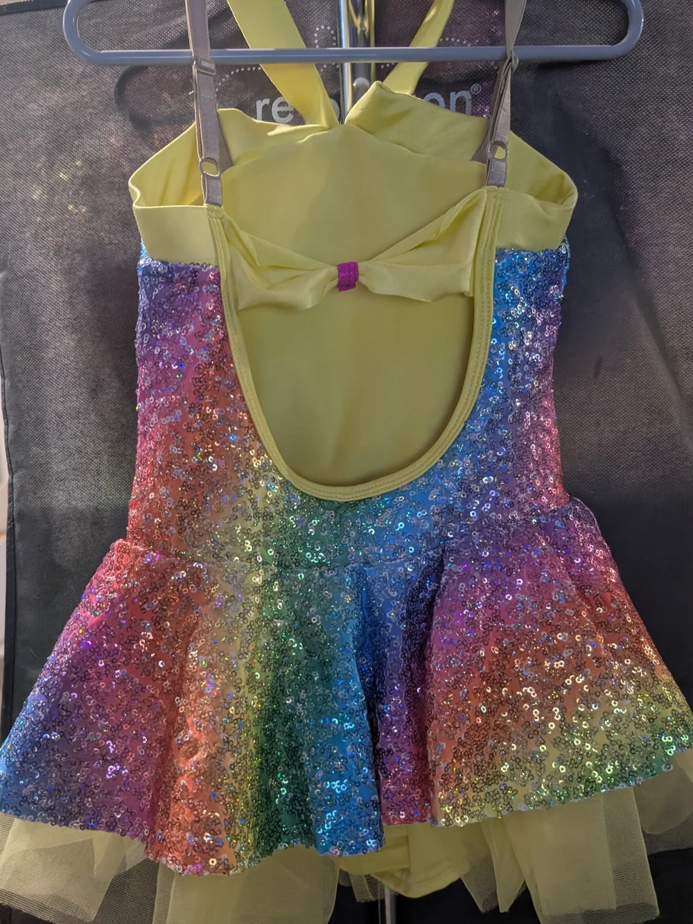 Girls Rainbow Sequin Dance Costume with Yellow Accents